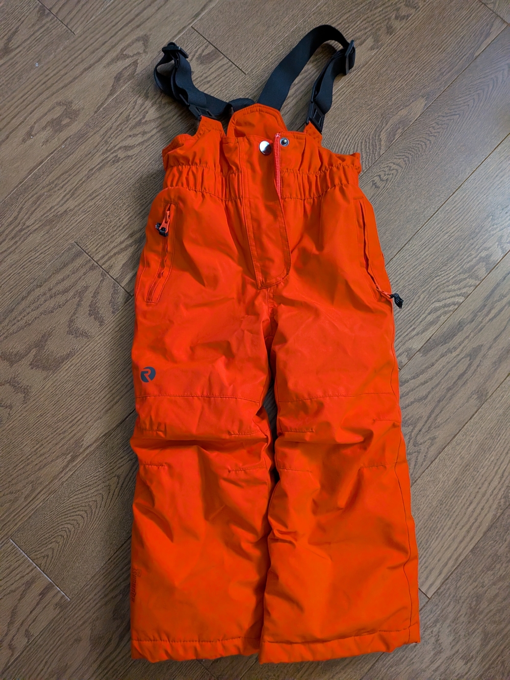 Kids Orange Snow Bib Pants with Adjustable Suspenders